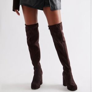 Fashion Nova Dark Brown Over-The-Knee Suede Boots
